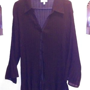 Black pleated long sleeve button up